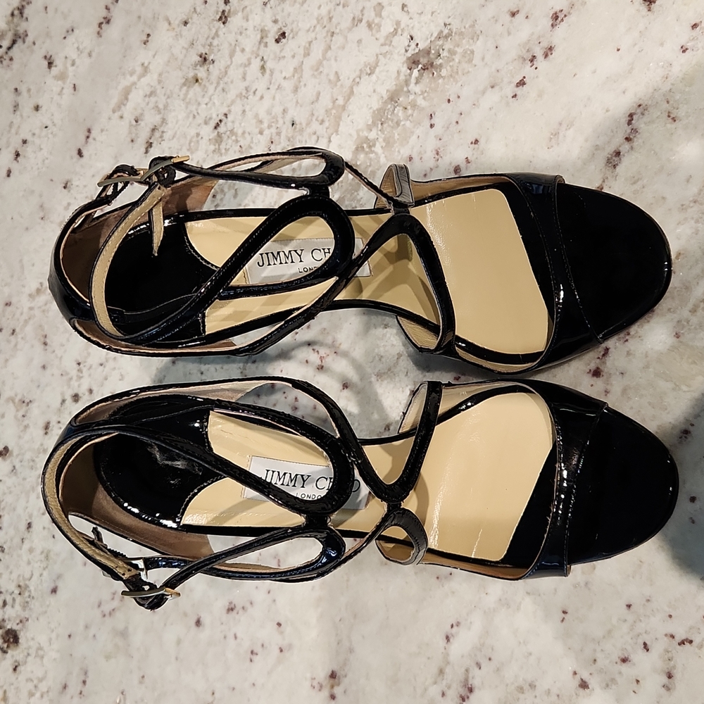Jimmy Choo Lance Sandals in Black Patent